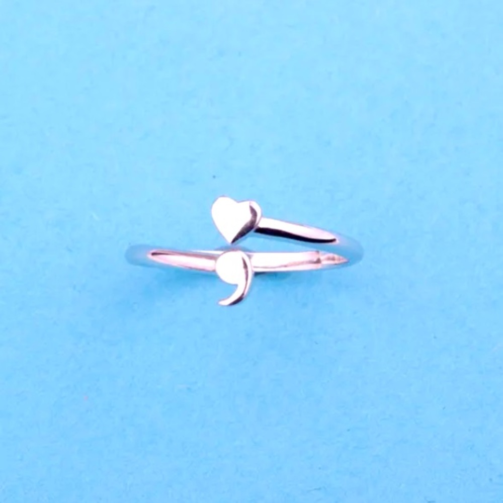 925 Shimmering Sterling Silver Adjustable Semicolon Ring; Your Story Isn't Over - Picture 2 of 13